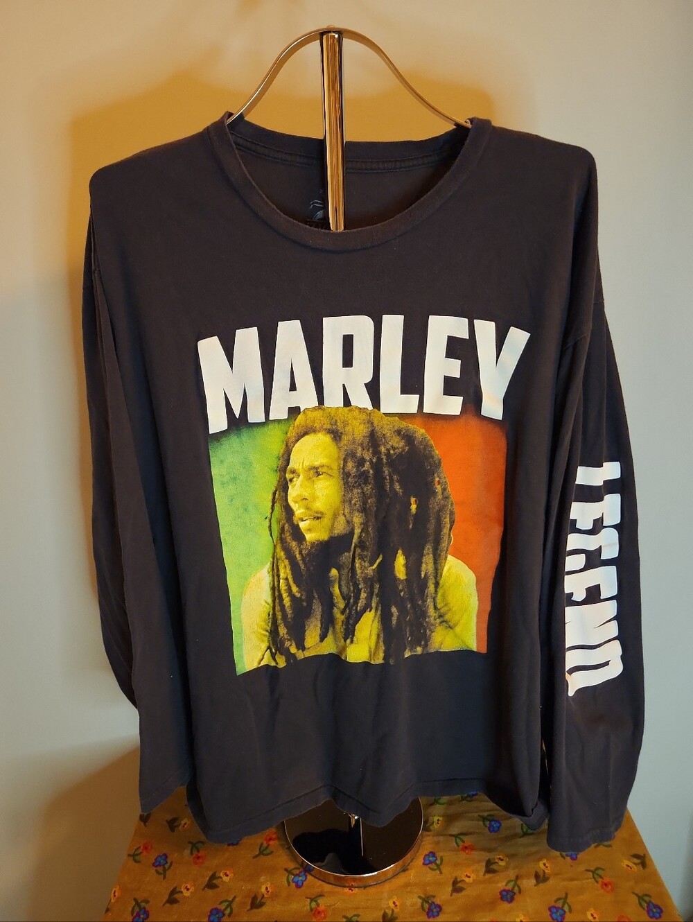 Zion Rootswear Black Bob Marley Long Sleeve Tee With Legend On The Sleeve Sz 2XL